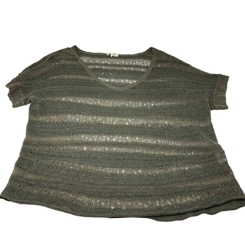 Eileen Fisher Open Knit Sweater Size Medium Green Linen Short Sleeve‎ V-neck - Picture 5 of 14